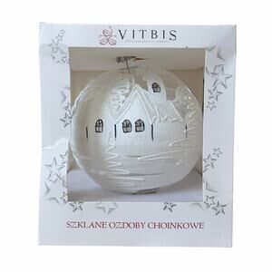 VITBIS Poland Oversized Glass Ornament 6in White Glitter Winter Village NEW